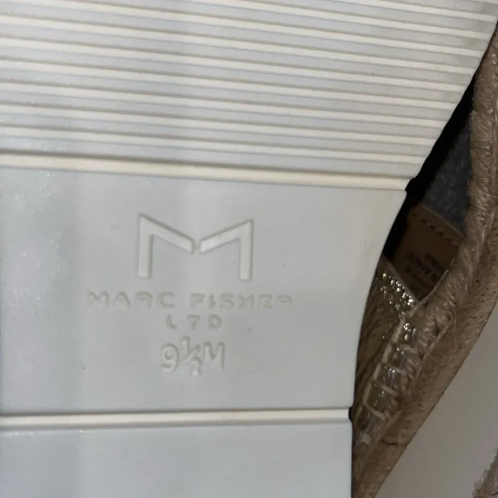 Marc Fisher LTD gold metallic espadrilles 3” heel, 2” platform.